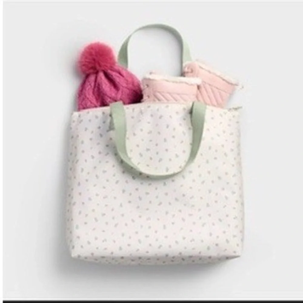 Cat & Jack Tote Bag Kids 14.5in Floral Print White Green All Season NWT